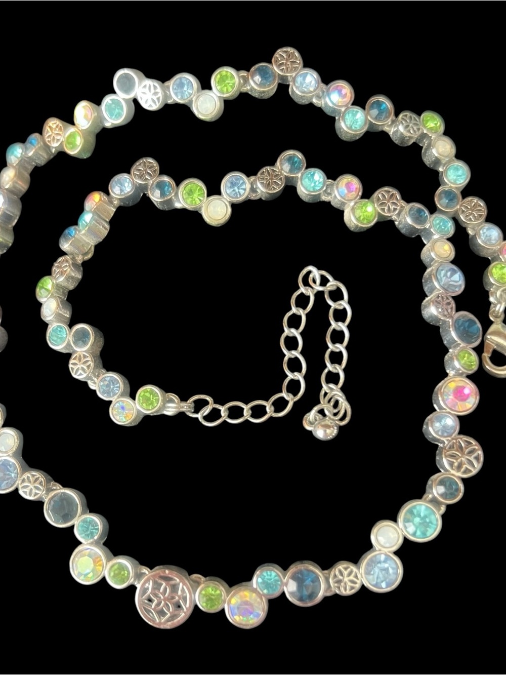 Lia Sophia Silver Multicolor Crystal Station Necklace - Women Jewelry